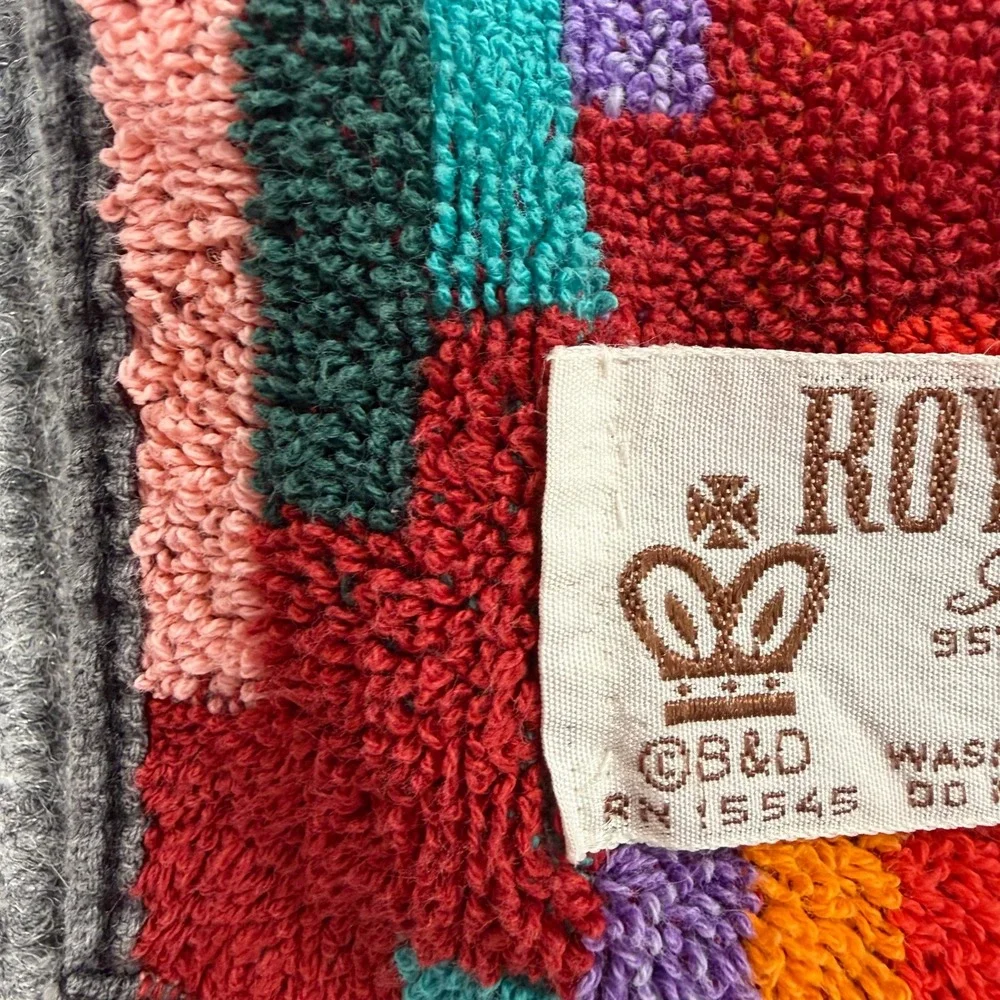 Vtg 70s 80s Royal Terry Bath Towel Southwestern Geometric Red Rainbow Brazil